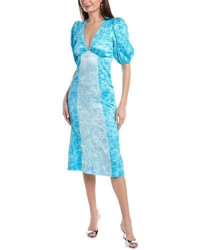 Ganni Crinkled Satin Midi Dress - Blue