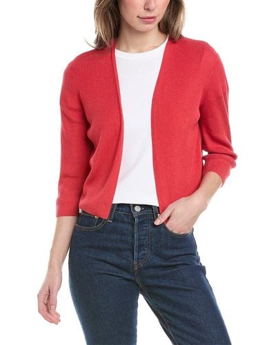 Lafayette 148 New York Cropped Open Front Silk-blend Cardigan - Red