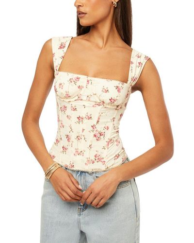 WeWoreWhat Ruched Cup Linen-Blend Corset - White