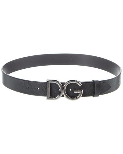 Dolce & Gabbana Dg Logo Tumbled Leather Belt - Metallic