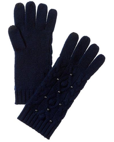 Forte Pearl Cable Cashmere Gloves - Blue