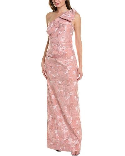 Teri Jon One-shoulder Jacquard Gown - Pink