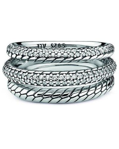 PANDORA Signature Silver Cz Snake Chain Pattern Ring - White