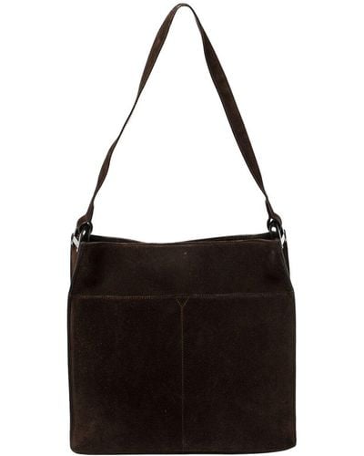 Gucci Suede Mocha Double Pocket Shoulder Bag (Authentic Pre-Owned) - Black