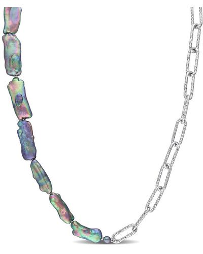 Rina Limor Silver 5-5.5mm Pearl Oval Link Necklace - Metallic