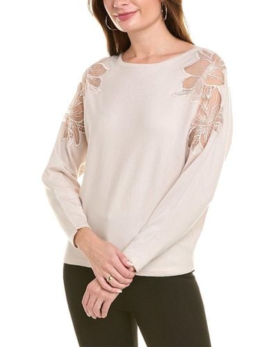 Tahari Lace Insert Sweater - Natural