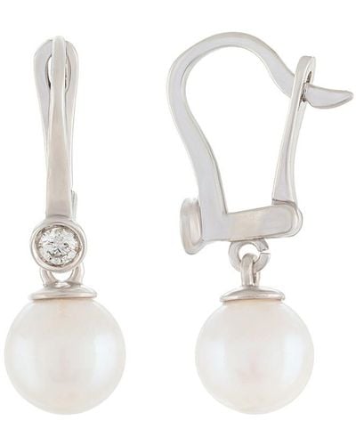 Masako Pearls Splendid Pearls 14k 0.10 Ct. Tw. Diamond & 7-7.5mm Akoya Pearl Earrings - White