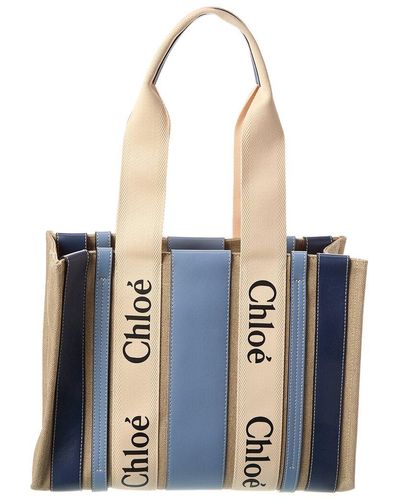 Chloé Woody Medium Canvas & Leather Tote - Blue