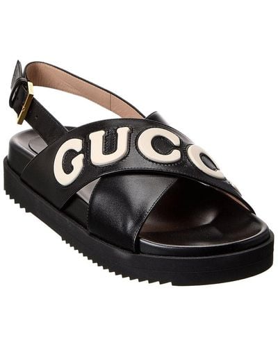 Gucci Logo Leather Sandal - Black