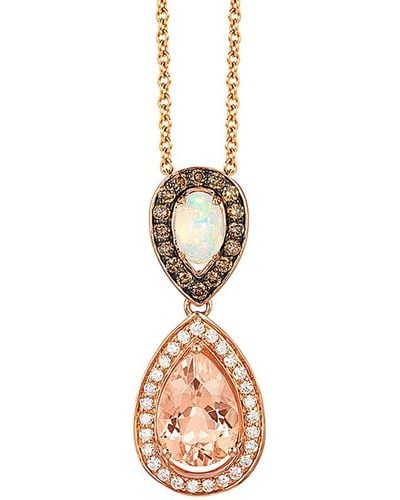 Le Vian Le Vian 14k Rose Gold 1.98 Ct. Tw. Diamond & Peach Morganite Pendant Necklace - White