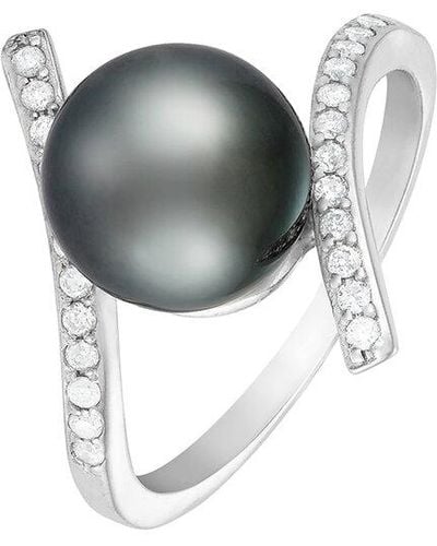 Splendid 14k 0.18 Ct. Tw. Diamond 9-10mm Pearl Ring - Grey