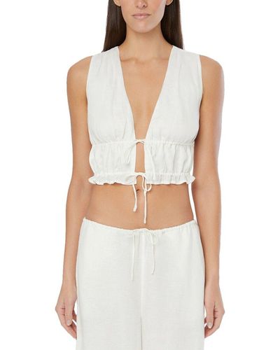 Onia Air Linen-blend Tie Front Top - White