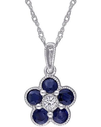Rina Limor 14k 0.79 Ct. Tw. Diamond & Sapphire Pendant Necklace - Blue
