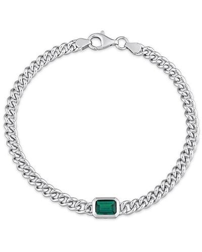 Rina Limor Silver 0.90 Ct. Tw. Emerald Curb Link Bracelet - Metallic