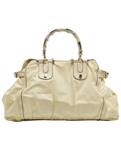 Gucci Cream Leather Pop Bamboo Tote (Authentic Pre-Owned) - Metallic