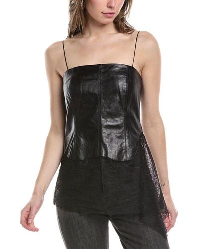 Helmut Lang Leather Lace Top - Black