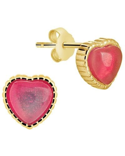 Sterling Forever 14k Over Silver Ruby Heart Studs - Pink