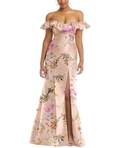 Alfred Sung Off-the-shoulder Ruffle Neck Trumpet Gown - Pink