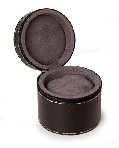 Bey-berk Full Grain Leather Single Watch Case With Zipper Closure - Brown