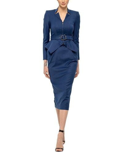 BGL 2pc Wool-blend Jacket & Skirt Set - Blue