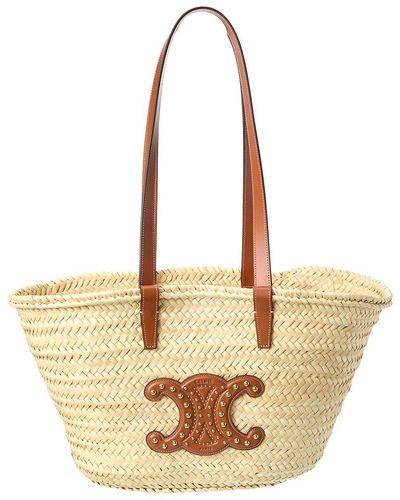 Celine Triomphe Palm Leaves & Leather Tote - Natural