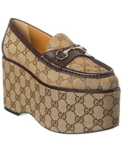 Gucci Horsebit GG Canvas & Leather Platform Loafer - Brown