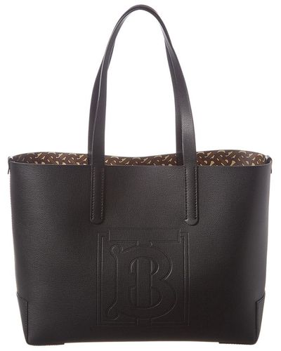 Burberry Tb Embossed Internal-monogram Medium Tote Bag - Black