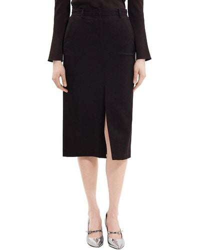 Theory Midi Wool-blend Trouser Skirt - Black