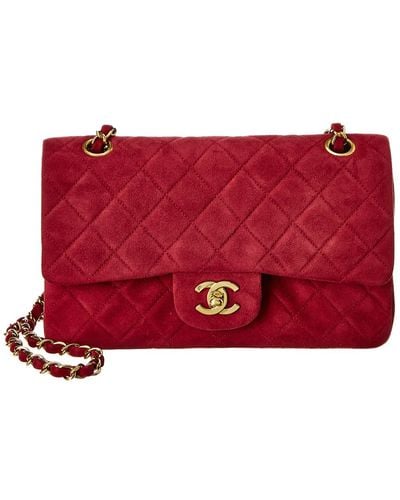 Chanel Red Quilted Suede Small Double Flap Bag