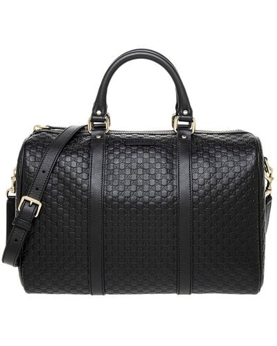 Gucci Microssima Leather Boston Bag - Black