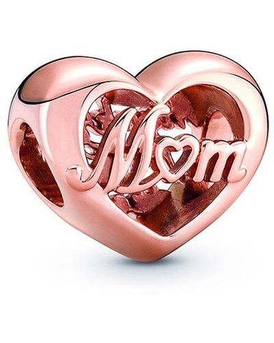 PANDORA Moments 14k Rose Gold Plated Mom Heart Charm - Red