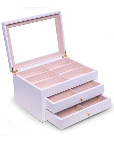 Bey-berk White Wood 18-sunglass Storage Box - Pink