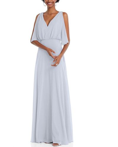 After Six V-neck Split Sleeve Blouson Bodice Maxi Dress - White