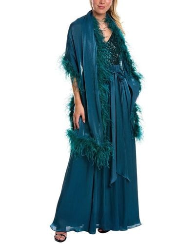 Badgley Mischka Feather Wrap Gown - Blue