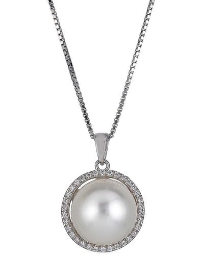 Belpearl Silver 11mm Pearl Cz Pendant Necklace - Metallic