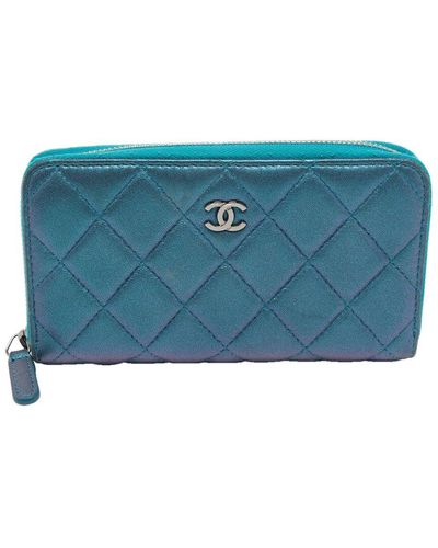 Chanel Quilted Leather Single Flap Classic Zip Wallet (Authentic Pre-Owned) - Blue