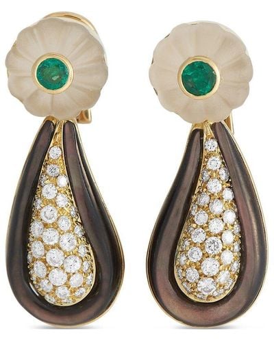 BVLGARI 18K 2.00 Ct. Tw. Diamond & Emerald & Pearl Earrings (Authentic Pre-Owned) - Green