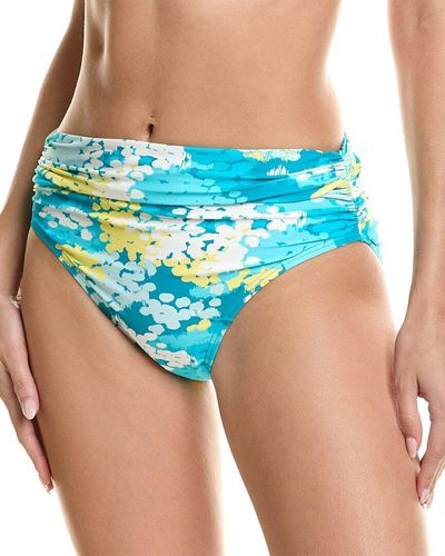 Carmen Marc Valvo Shirred Waist Bikini Bottom - Blue