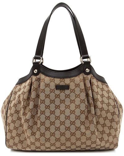 Gucci Gg Canvas & Leather Pleated Medium Tote (Authentic Pre- Owned) - Brown