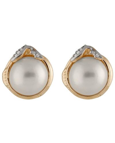 Splendid 14k 0.14 Ct. Tw. Diamond & 12mmmm Pearl Earrings - Multicolour
