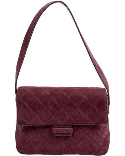 Chanel Quilted Suede Single Flap Bag (Authentic Pre-Owned) - Purple