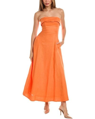Nicholas Cosette Banded Corset Linen Midi Dress - Orange