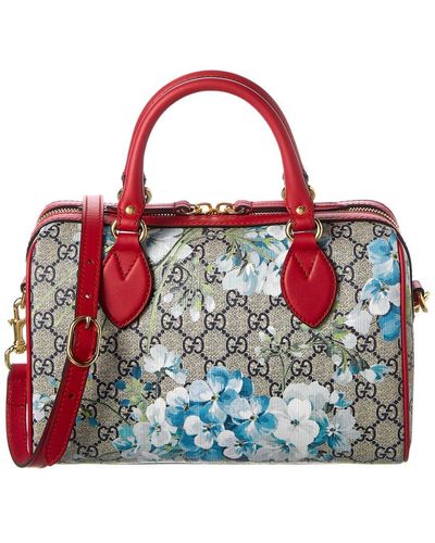 Gucci GG Blooms Supreme Canvas & Leather Satchel - Red