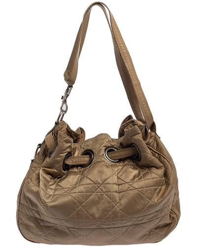 Dior Cannage Nylon & Leather Drawstring Shoulder Bag (Authentic Pre-Owned) - Brown