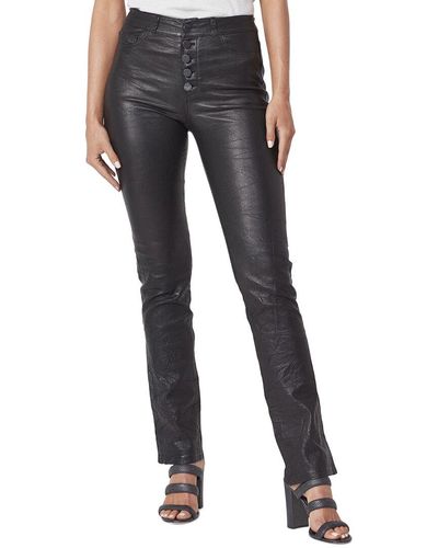 PAIGE Hoxton Black High-rise Leather Straight Leg Jean