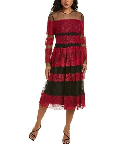 Mikael Aghal Lace Midi Dress - Red