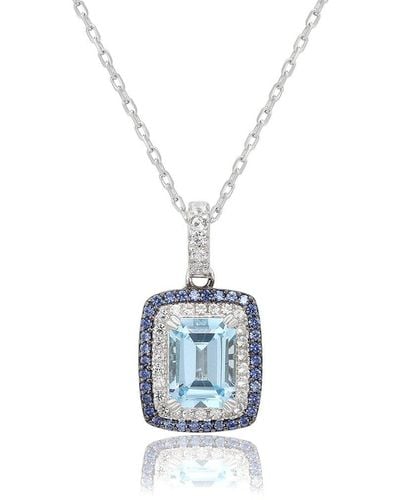 Suzy Levian Silver 0.02 Ct. Tw. Diamond & Gemstone Pendant - Blue