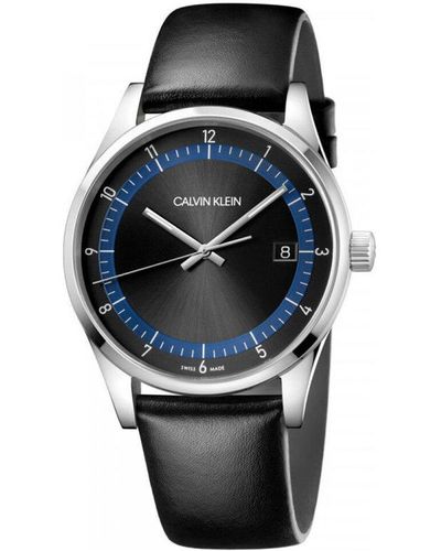 Calvin Klein Quartz Leather Strap Watches - Black