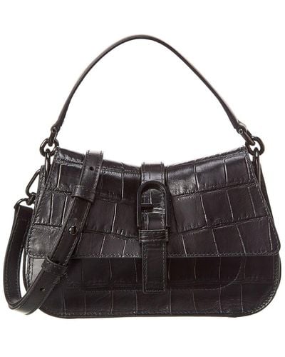 Furla Flow Mini Top Handle Croc-embossed Leather & Suede Shoulder Bag - Black