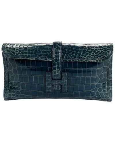 Hermès Crocodile Leather Jige Elan 29 Clutch (Authentic Pre-Owned) - Blue
